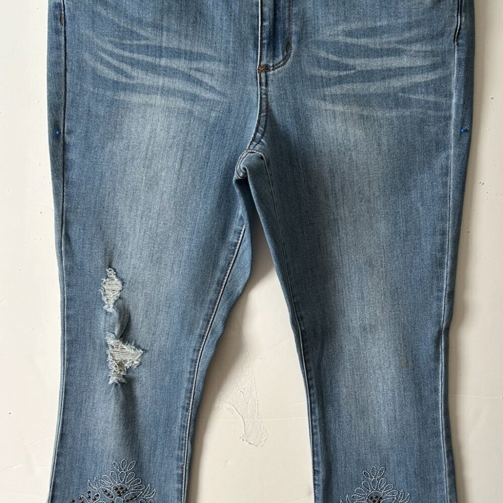 LADIES "VENUS" ANKLE JEANS W/FRINGE/APPLAQUE Sz.12